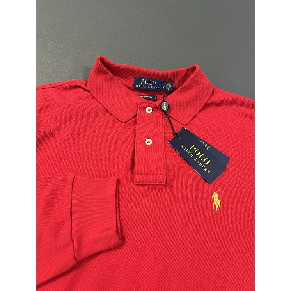 POLO RALPH LAUREN Mens Red Custom Slim Fit Longsleeve Mesh Polo Shirt SIZE L